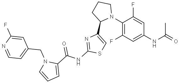 N-[4-[(2R)-1-(4-acetamido-2,6-difluoro-phenyl)pyrrolidin-2-yl]thiazol-2-yl]-1-[(2-fluoro-4-pyridyl)methyl]pyrrole-2-carboxamide Structure