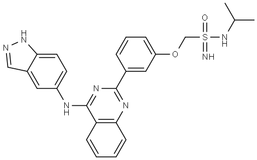 1-(3-(4-((1H-indazol-5-yl)amino)quinazolin-2-yl)phenoxy)-N-isopropylmethanesulfonimidamide Structure