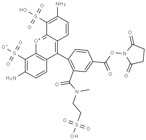 Xanthylium, 3,6-diamino-9-[4-[[(2,5-dioxo-1-pyrrolidinyl)oxy]carbonyl]-2-[[methyl(2-sulfoethyl)amino]carbonyl]phenyl]-4,5-disulfo-, inner salt Structure