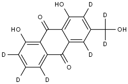 1,8-dihydroxy-3-(hydroxymethyl-d2)anthracene-9,10-dione-2,4,5,6,7-d5 Structure