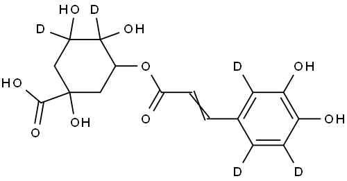 (E)-3-((3-(3,4-dihydroxyphenyl-2,5,6-d3)acryloyl)oxy)-1,4,5-trihydroxycyclohexane-1-carboxylic-4,5-d2 acid Structure