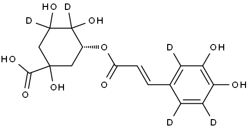 (3R)-3-(((E)-3-(3,4-dihydroxyphenyl-2,5,6-d3)acryloyl)oxy)-1,4,5-trihydroxycyclohexane-1-carboxylic-4,5-d2 acid Structure