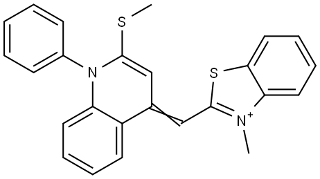 Benzothiazolium, 3-methyl-2-[[2-(methylthio)-1-phenyl-4(1H)-quinolinylidene]methyl]- Structure