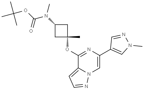 tert-butyl methyl((1s,3s)-3-methyl-3-((6-(1-methyl-1H-pyrazol-4-yl)pyrazolo[1,5-a]pyrazin-4-yl)oxy)cyclobutyl)carbamate Structure