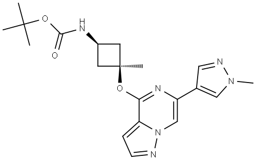 tert-butyl ((1s,3s)-3-methyl-3-((6-(1-methyl-1H-pyrazol-4-yl)pyrazolo[1,5-a]pyrazin-4-yl)oxy)cyclobutyl)carbamate Structure