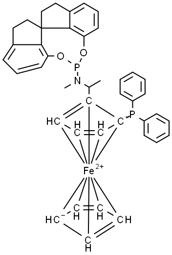 (1S)-1-(Diphenylphosphino)-2-[(1S)-1-[methyl[(11aR)-10,11,12,13-tetrahydrodiindeno[7,1-de:1′,7′-fg][1,3,2]dioxaphosphocin-5-yl]amino]ethyl]ferrocene Structure