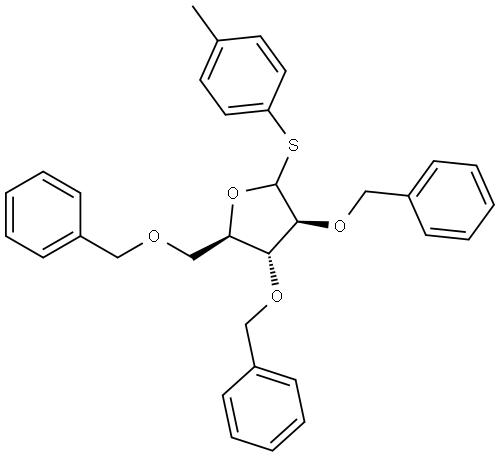 D-Arabinofuranoside, 4-methylphenyl 2,3,5-tris-O-(phenylmethyl)-1-thio- Structure