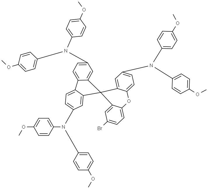 Spiro[9H-fluorene-9,9′-[9H]xanthene]-2,2′,7-triamine, 7′-bromo-N2,N2,N7,N7,N2′,N2′-hexakis(4-methoxyphenyl)- (ACI) Structure