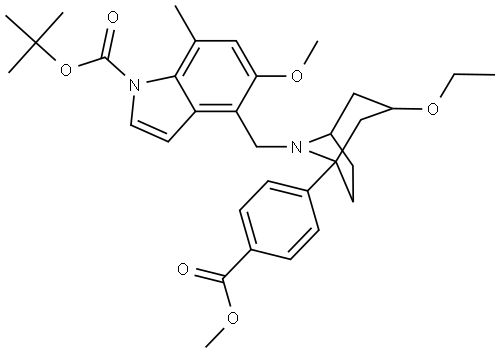 4-((3-ethoxy-1-(4-(methoxycarbonyl)phenyl)-8-azabicyclo[3.2.1]octan-8-yl)methyl)-5-methoxy -7-methyl-1H-indole-1-carboxylic acid tert-butyl ester Structure