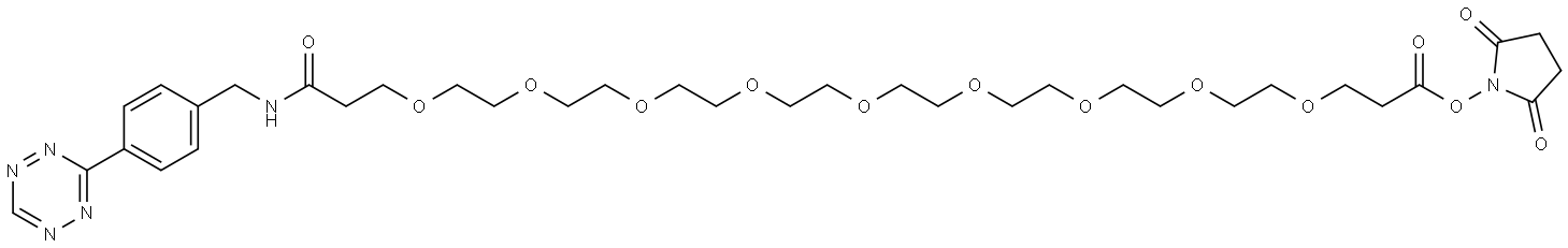 2,5-dioxopyrrolidin-1-yl 1-({[4-(1,2,4,5-tetrazin-3-yl)phenyl]methyl}carbamoyl)-3,6,9,12,15,18,21,24,27-nonaoxatriacontan-30-oate Structure