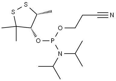 2-cyanoethyl ((4S,5R)-3,3,5-trimethyl-1,2-dithiolan-4-yl) diisopropylphosphoramidite Structure