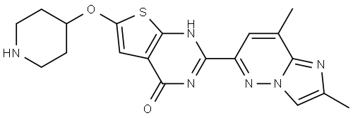 Thieno[2,3-d]pyrimidin-4(1H)-one, 2-(2,8-dimethylimidazo[1,2-b]pyridazin-6-yl)-6-(4-piperidinyloxy)- Structure