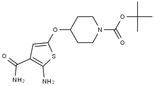 1-Piperidinecarboxylic acid, 4-[[5-amino-4-(aminocarbonyl)-2-thienyl]oxy]-, 1,1-dimethylethyl ester Structure