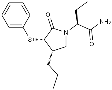 1-Pyrrolidineacetamide, α-ethyl-2-oxo-3-(phenylthio)-4-propyl-, (αS,3S,4S)- Structure