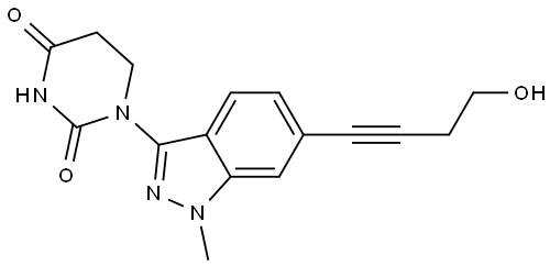 1-[6-(4-hydroxybut-1-ynyl)-1-methylindazol-3-yl]hexahydropyrimidine-2,4-dione Structure