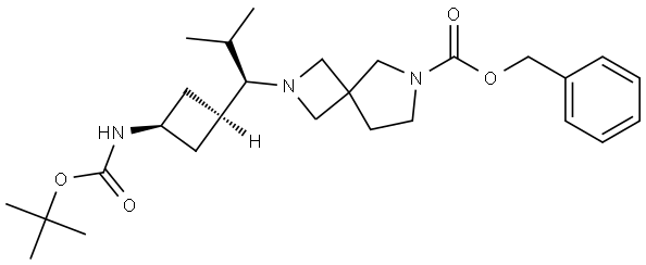 2,6-Diazaspiro[3.4]octane-6-carboxylic acid, 2-[(1R)-1-[cis-3-[[(1,1-dimethylethoxy)carbonyl]amino]cyclobutyl]-2-methylpropyl]-, phenylmethyl ester Structure