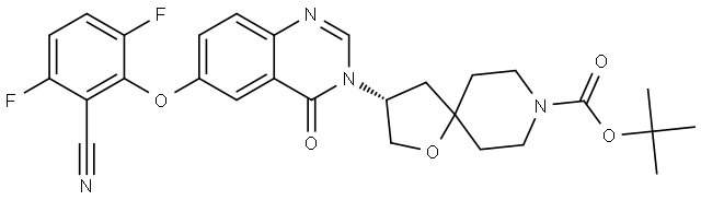 1-Oxa-8-azaspiro[4.5]decane-8-carboxylic acid, 3-[6-(2-cyano-3,6-difluorophenoxy)-4-oxo-3(4H)-quinazolinyl]-, 1,1-dimethylethyl ester, (3R)- Structure