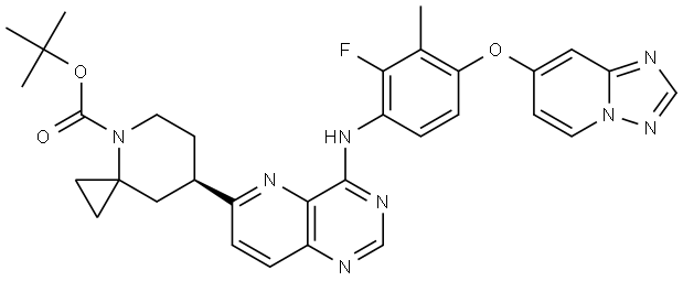 tert-butyl (R)-7-(4-((4-([1,2,4]triazolo[1,5-a]pyridin-7-yloxy)-2-fluoro-3-methylphenyl)amino)pyrido[3,2-d]pyrimidin-6-yl)-4-azaspiro[2.5]octane-4-carboxylate Structure