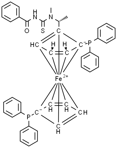 (2R)-1-[(1R)-1-[[(benzoyl)amino]thioxomethyl] methylamino]ethyl]-1′,2-bis(diphenylphosphino)ferrocene Structure