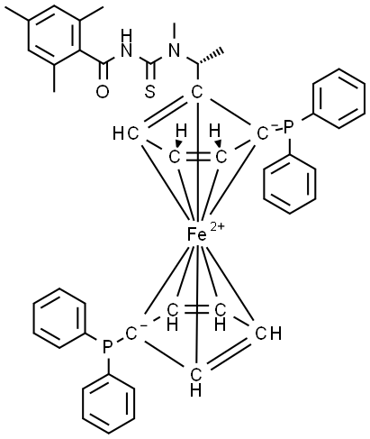 (2R)-1-[(1R)-1-[[[(2,4,6-trimethyl)benzoyl] amino]thioxomethyl] methylamino]ethyl]-1′,2-bis(diphenylphosphino)ferrocene Structure