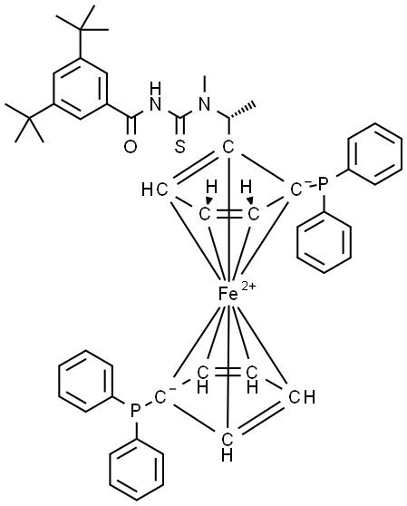 (2R)-1-[(1R)-1-[[[(3,5-di-tert-butyl)benzoyl] amino]thioxomethyl] methylamino]ethyl]-1′,2-bis(diphenylphosphino)ferrocene 구조식 이미지