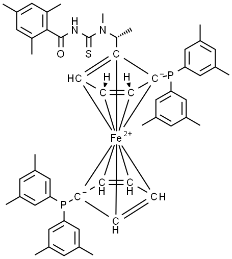 (2R)-1-[(1R)-1-[[[(2,4,6-trimethyl)benzoyl]amino]thioxomethyl] methylamino]ethyl]-1′,2-bis(di(3,5-di-methyl)phenylphosphino)ferrocene 구조식 이미지