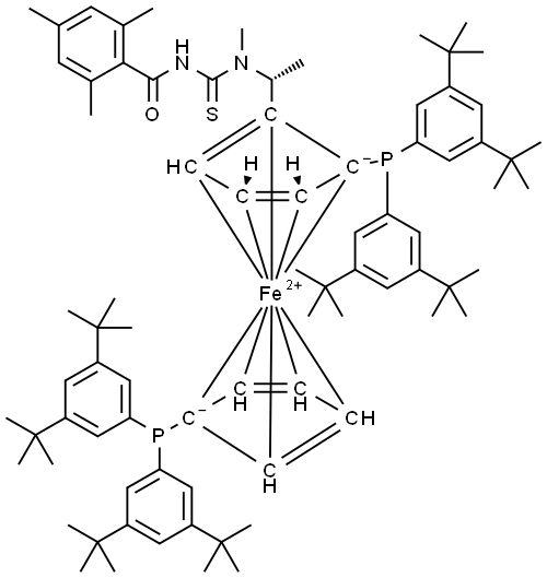 (2R)-1-[(1R)-1-[[[(2,4,6-trimethyl)benzoyl]amino]thioxomethyl] methylamino]ethyl]-1′,2-bis(di(3,5-di-tert-butyl)phenylphosphino)ferrocene 구조식 이미지