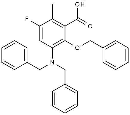 Benzoic acid, 3-[bis(phenylmethyl)amino]-5-fluoro-6-methyl-2-(phenylmethoxy)- Structure