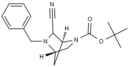 2,5-Diazabicyclo[2.2.1]heptane-2-carboxylic acid, 6-cyano-5-(phenylmethyl)-, 1,1-dimethylethyl ester, (1S,4S)- Structure