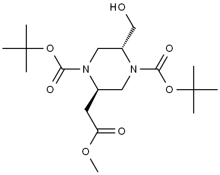 ditert-butyl (2R,5R)-2-(hydroxymethyl)-5-(2-methoxy-2-oxo-ethyl)piperazine-1,4-dicarboxylate Structure