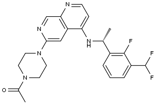 Ethanone, 1-[4-[4-[[(1R)-1-[3-(difluoromethyl)-2-fluorophenyl]ethyl]amino]-1,7-naphthyridin-6-yl]-1-piperazinyl]- Structure