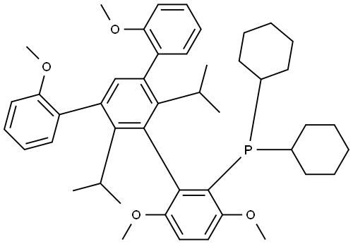 dicyclohexyl(2',6'-diisopropyl-2'',3,6-trimethoxy-5'-(2-methoxyphenyl)-[1,1':3',1''-terphenyl]-2-yl)phosphine Structure