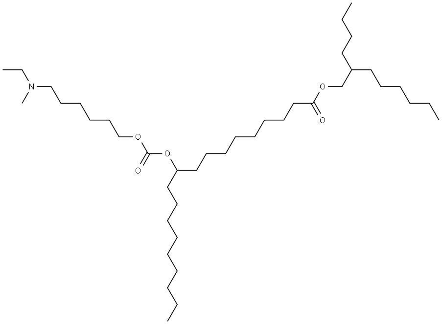 2-butyloctyl 10-((((6-(ethyl(methyl)amino)hexyl)oxy)carbonyl)oxy)nonadecanoate Structure