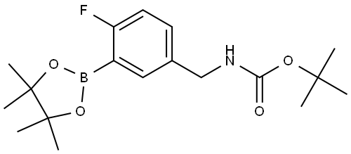 Carbamic acid, N-[[4-fluoro-3-(4,4,5,5-tetramethyl-1,3,2-dioxaborolan-2-yl)phenyl]methyl]-, 1,1-dimethylethyl ester 구조식 이미지