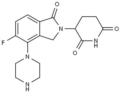 3-(5-Fluoro-1-oxo-4-(piperazin-1-yl)isoindoline-2-yl)piperidin-2,6-dione Structure