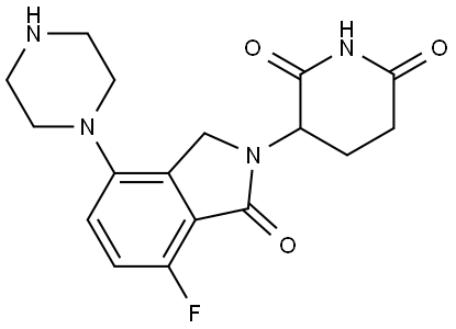 3-(7-Fluoro-1-oxo-4-(piperazin-1-yl)isoindoline-2-yl)piperidin-2,6-dione Structure