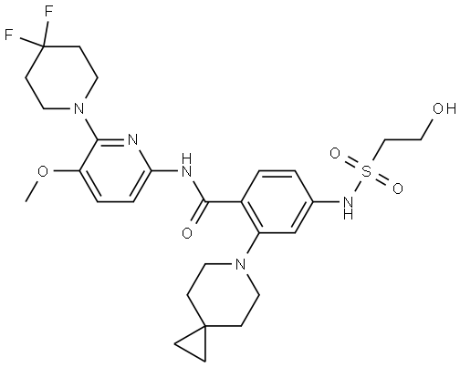 N-(6-(4,4-difluoropiperidin-1-yl)-5-methoxypyridin-2-yl)-4-((2-hydroxyethyl)sulfonamido)-2-(6-azaspiro[2.5]octan-6-yl)benzamide Structure