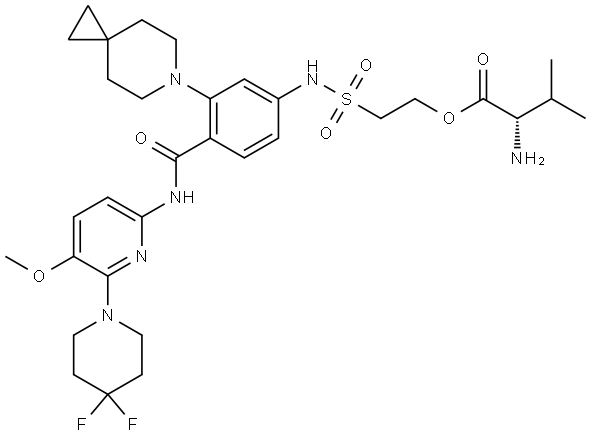 2-(N-(4-((6-(4,4-difluoropiperidin-1-yl)-5-methoxypyridin-2-yl)carbamoyl)-3-(6-azaspiro[2.5]octan-6-yl)phenyl)sulfamoyl)ethyl L-valinate Structure