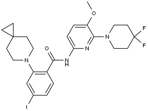 N-(6-(4,4-difluoropiperidin-1-yl)-5-methoxypyridin-2-yl)-4-iodo-2-(6-azaspiro[2.5]octan-6-yl)benzamide Structure