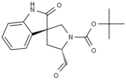 Spiro[3H-indole-3,3′-pyrrolidine]-1′-carboxylic acid, 5′-formyl-1,2-dihydro-2-oxo-, 1,1-dimethylethyl ester, (3R,5′S)- Structure