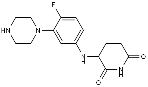 ((4-fluoro-3-(piperazin-1-yl)phenyl)amino)piperidine-2,6-dione Structure