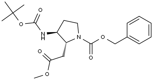 2-Pyrrolidineacetic acid, 3-[[(1,1-dimethylethoxy)carbonyl]amino]-1-[(phenylmethoxy)carbonyl]-, methyl ester, (2R,3S)- Structure