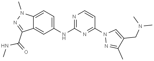 5-[[4-[4-[(Dimethylamino)methyl]-3-methyl-1-pyrazolyl]-2-pyrimidinyl]amino]-N,1-dimethyl-1H-indazole-3-carboxamide Structure