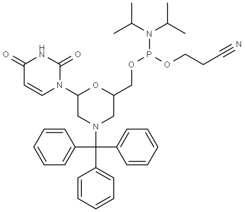 N-Trityl-morpholino-U-5’-O-phosphoramidite 구조식 이미지