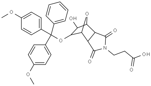 3-(5-(bis(4-methoxyphenyl)(phenyl)methoxy)-6-hydroxy-1,3-dioxohexahydro-1H-4,7-epoxyisoindol-2(3H)-yl)propanoic acid Structure