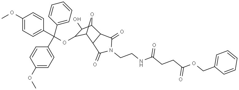 benzyl 4-((2-(5-(bis(4-methoxyphenyl)(phenyl)methoxy)-6-hydroxy-1,3-dioxohexahydro-1H-4,7-epoxyisoindol-2(3H)-yl)ethyl)amino)-4-oxobutanoate Structure