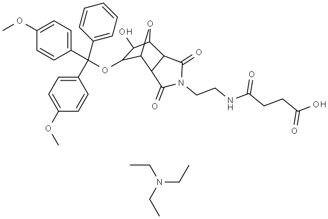 triethylamine 4-((2-(5-(bis(4-methoxyphenyl)(phenyl)methoxy)-6-hydroxy-1,3-dioxohexahydro-1H-4,7-epoxyisoindol-2(3H)-yl)ethyl)amino)-4-oxobutanoate Structure