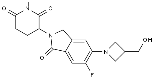 3-[6-Fluoro-5-[3-(hydroxymethyl)-1-azetidinyl]-1-oxo-2-isoindolinyl]piperidine-2,6-dione Structure