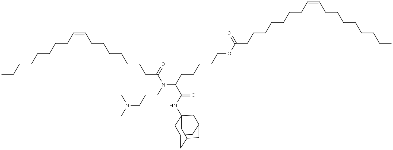 9-Octadecenoic acid (9Z)-, 6-[[3-(dimethylamino)propyl][(9Z)-1-oxo-9-octadecen-1-yl]amino]-7-oxo-7-(tricyclo[3.3.1.13,7]dec-1-ylamino)heptyl ester Structure