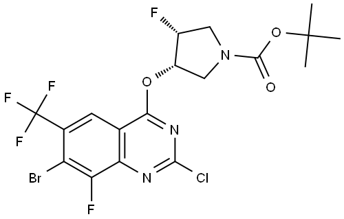 tert-butyl (3S,4R)-3-[7-bromo-2-chloro-8-fluoro-6-(trifluoromethyl)quinazolin-4-yl]oxy-4-fluoropyrrolidine-1-carboxylate Structure